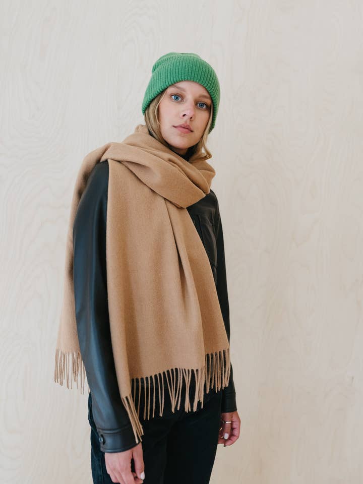 Cashmere Blanket Scarf in Camel for wholesale by TBCo