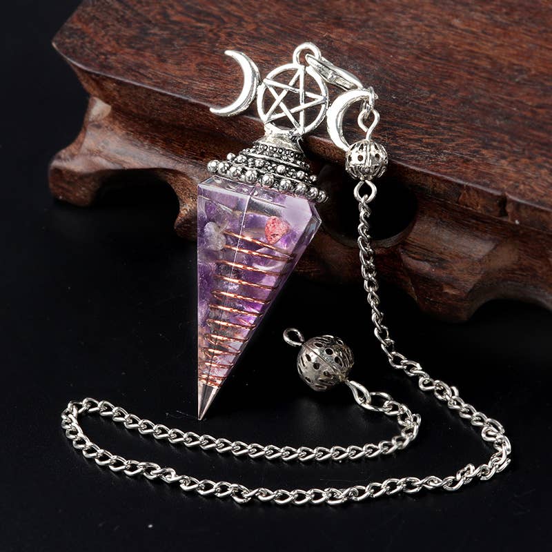 Gemcohub - Wholesale Spiritual Stone/Crystal - Moon Star Multicolor Hexagonal Pyramid Crystal Pendulum7