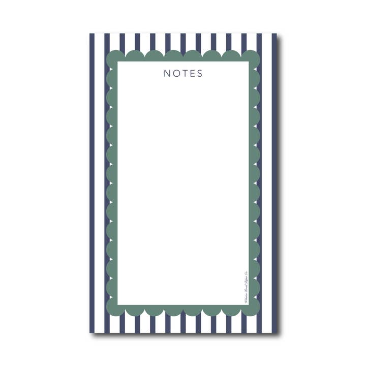 Scallop Vertical Stripe Notepad Navy/Green- N580009 for wholesale by Webster Road Paper Co