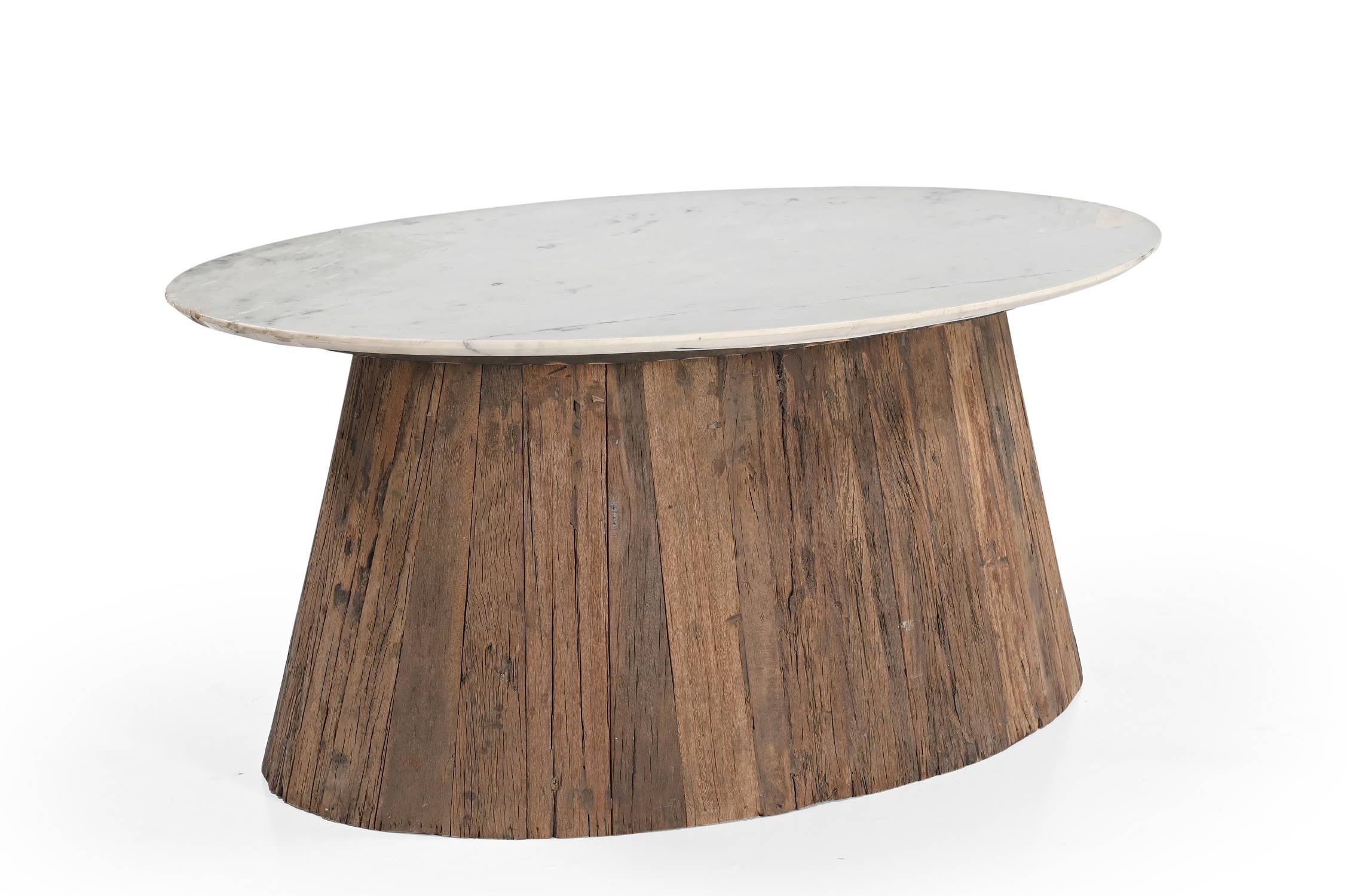 Oval Wood Coffee Table with Marble Top H 18" & Dia 28" for wholesale on Faire8