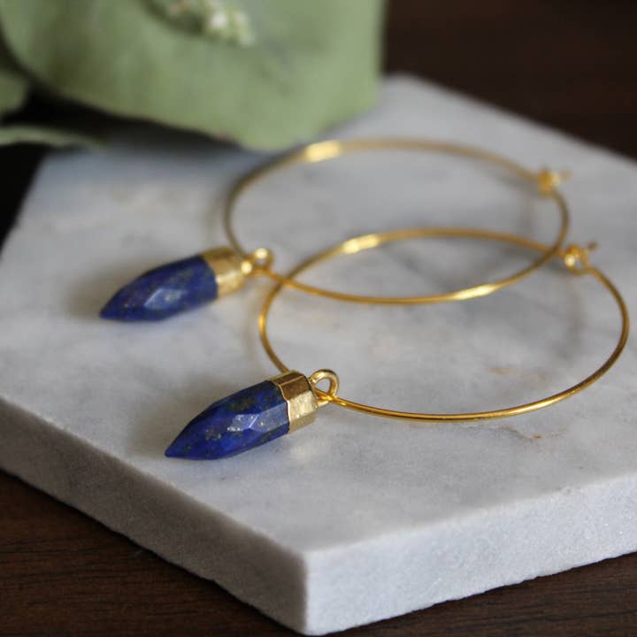 Lapis Lazuli Point Hoop Earrings for wholesale by Serenity Designs