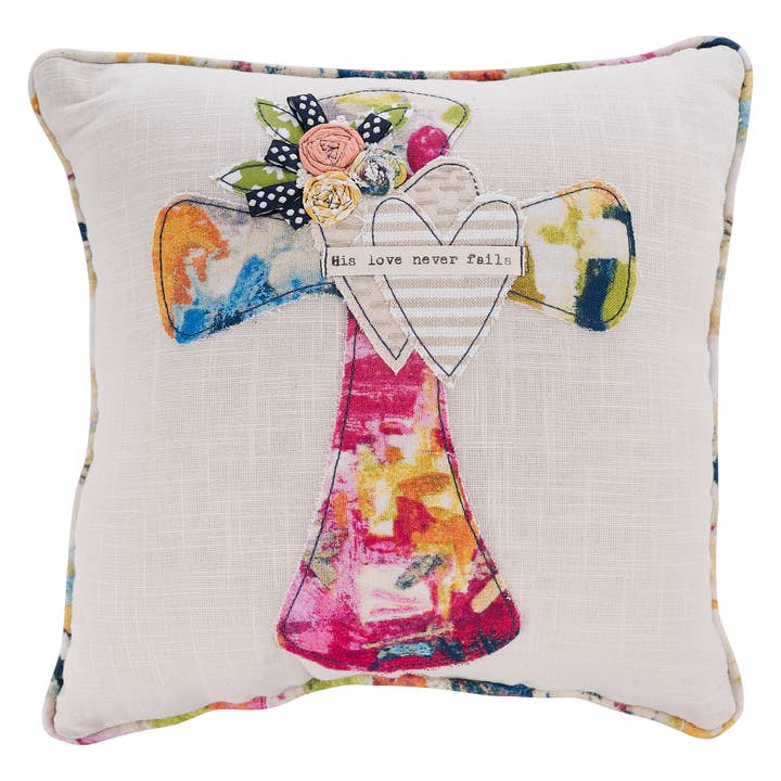 Glory Haus - Wholesale Throw/Decorative Pillow - Cross His Love Never Fails Pillow0