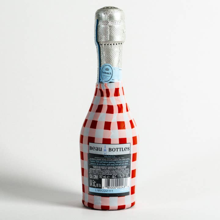 Beau Bottles - Wholesale Wine gift bag - Beau Bottles Red and White Gingham - MINI Prosecco Collection - Six Pack3