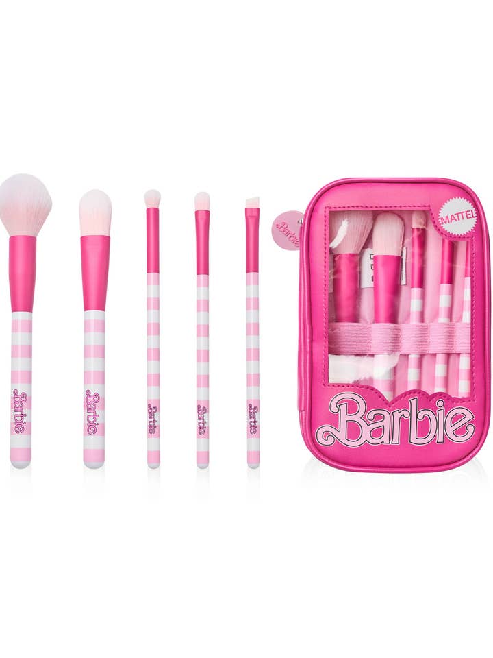 Ensemble de pinceaux de maquillage rétro à rayures roses Barbie pour femmes (Taille unique) pour la vente par Vanilla Underground