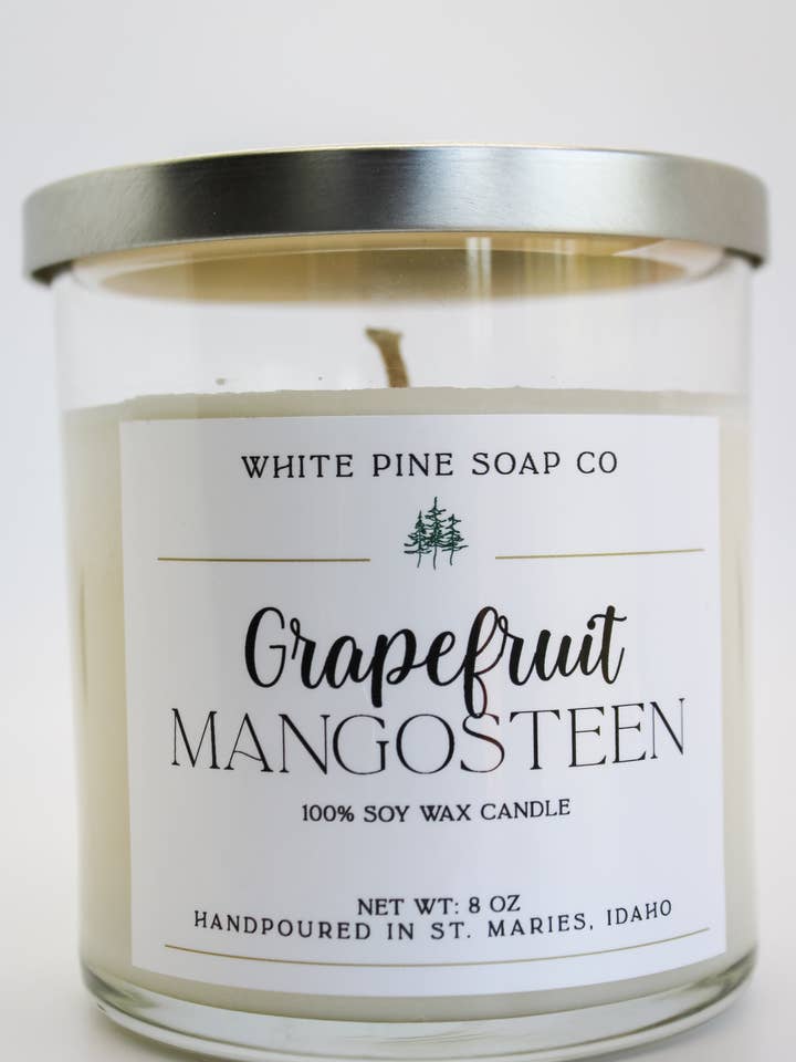 Vela de cera de soja de pomelo y mangostán de 8 oz para venta al por mayor de White Pine Soap Company