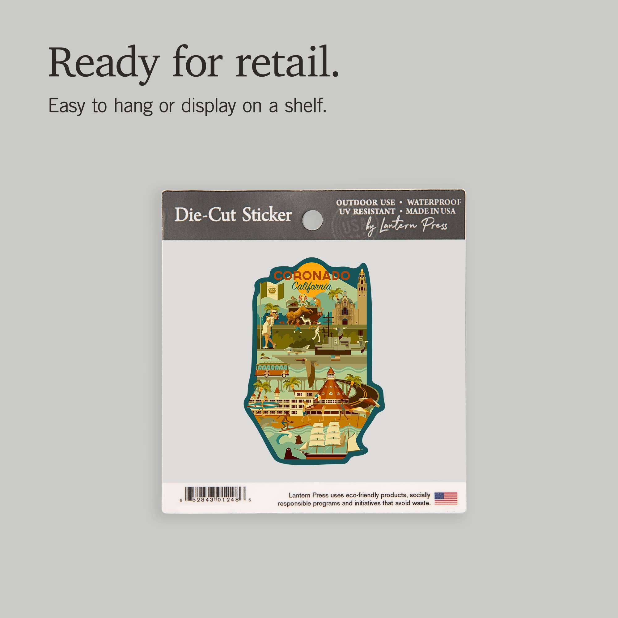Lantern Press - Wholesale Sticker - Vinyl Sticker Coronado, California, Geometric6