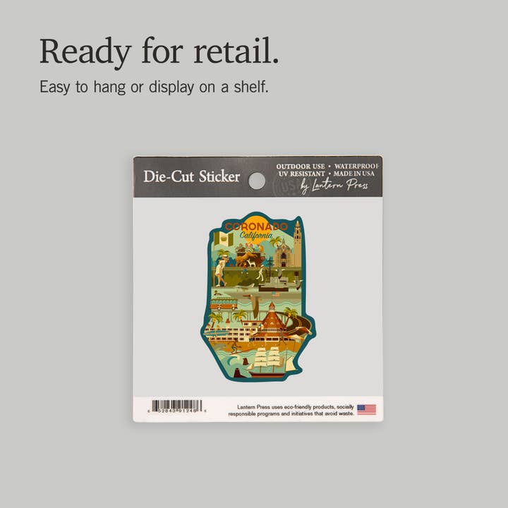 Lantern Press - Wholesale Sticker - Vinyl Sticker Coronado, California, Geometric6