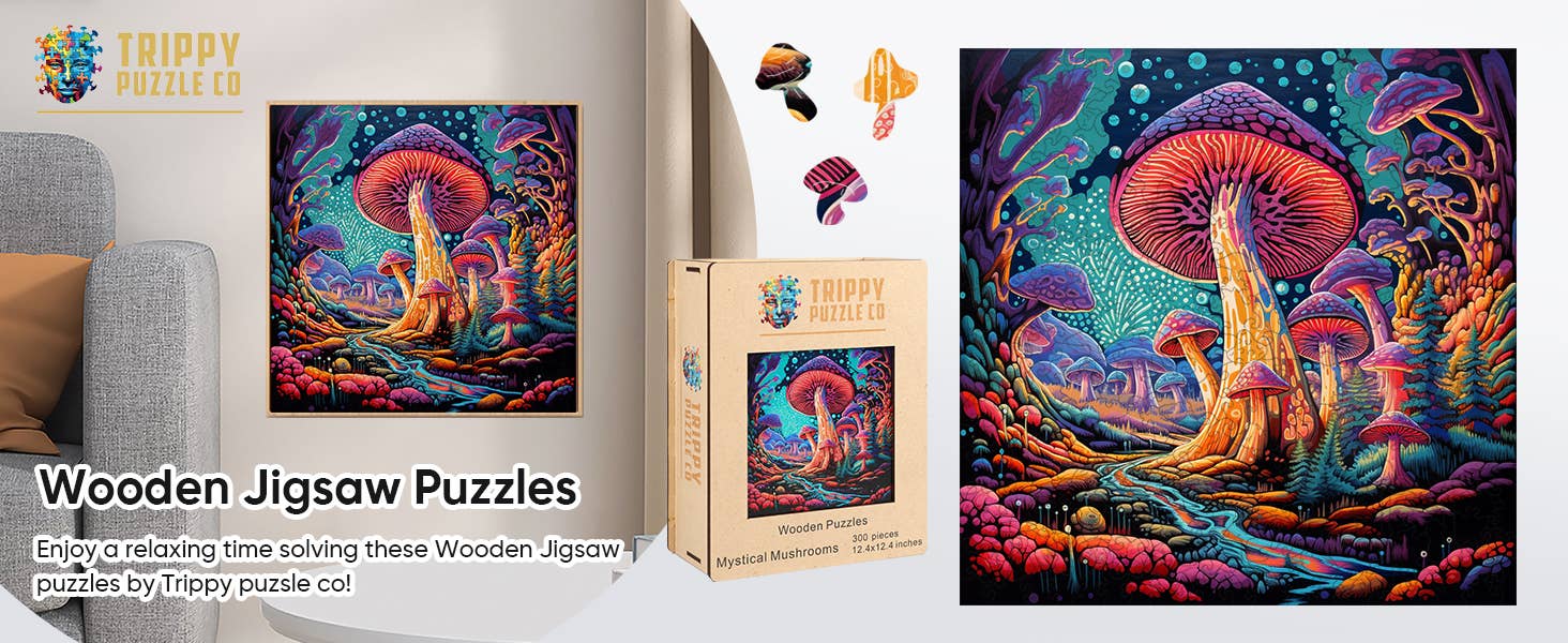 Trippy Puzzle Co - Wholesale Puzzle - Adult - Mystical Mushrooms Adult Wooden Jigsaw Puzzle 300PC6