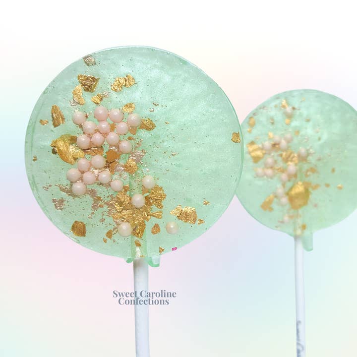 Sweet Caroline Confections - Wholesale Lollipop - Sea Foam Green & Pink Lollipops, Pear, 10/Case -VEGAN1