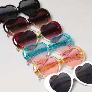 Wholesale Flat Sunglasses For Party,Funny Transparent Recycled Plastic  Sunglasses,Popular Candy Color Heart Shaped Sunglasses