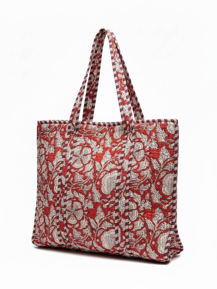 Gestepptes Baumwoll-Reißverschlusstasche, Rot & Kastanienbraune Blüte für den Großhandel von NIBI MTK