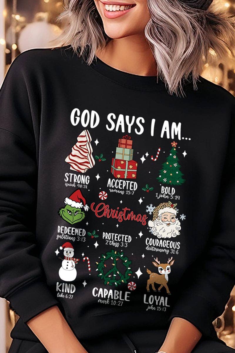 COLORBEAR - Wholesale T-Shirt (Graphic) - Unisex - God Says I Am Christmas Graphic Fleece Sweatshirts1