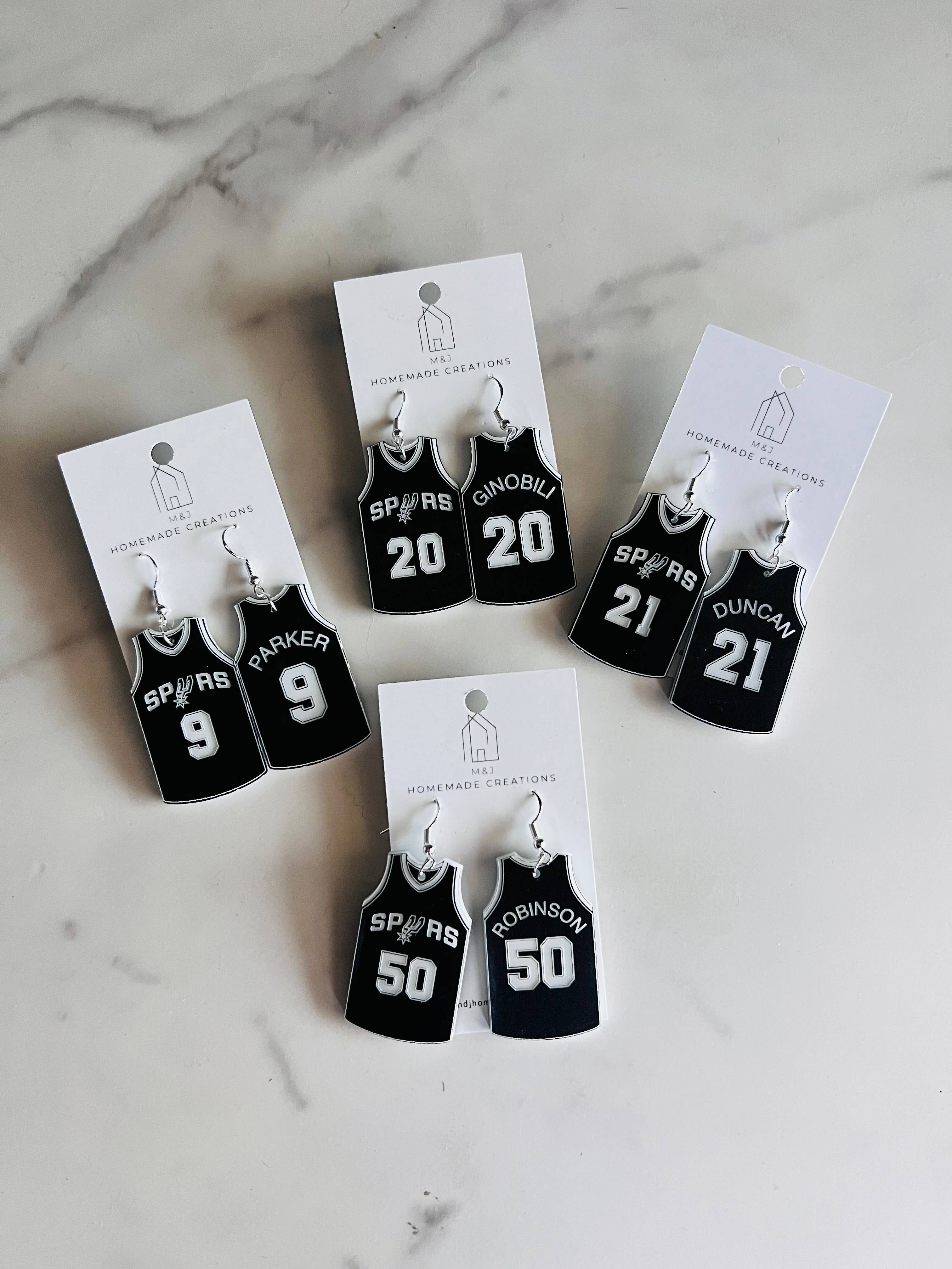 M&J Homemade Creations - Wholesale Dangle Earrings - San Antonio Spurs Jersey Earrings1