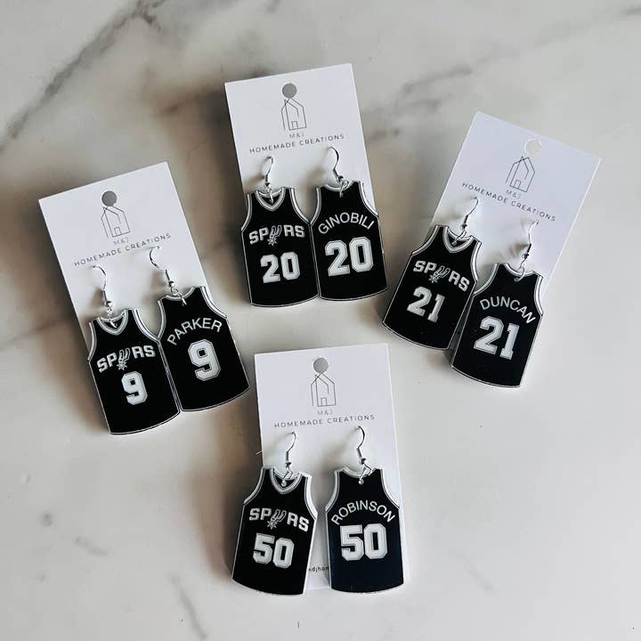 M&J Homemade Creations - Wholesale Dangle Earrings - San Antonio Spurs Jersey Earrings1