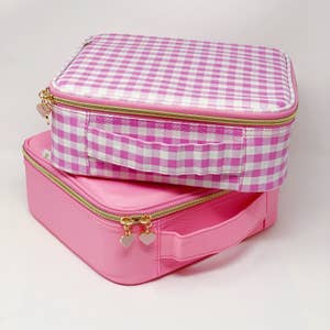 6 Pcs Preppy Makeup Bag Bulk Checkered Cosmetic Bag Pink Makeup Pouch  Personalize Travel Toiletry Bag Organizer Cute DIY Makeup Brushes Storage  Bag