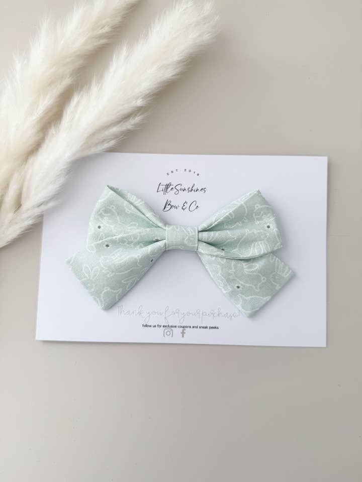 Light Blue & White Bunnies Easter Pinwheel Hair Bow for wholesale by Little Sunshines Bow & Co