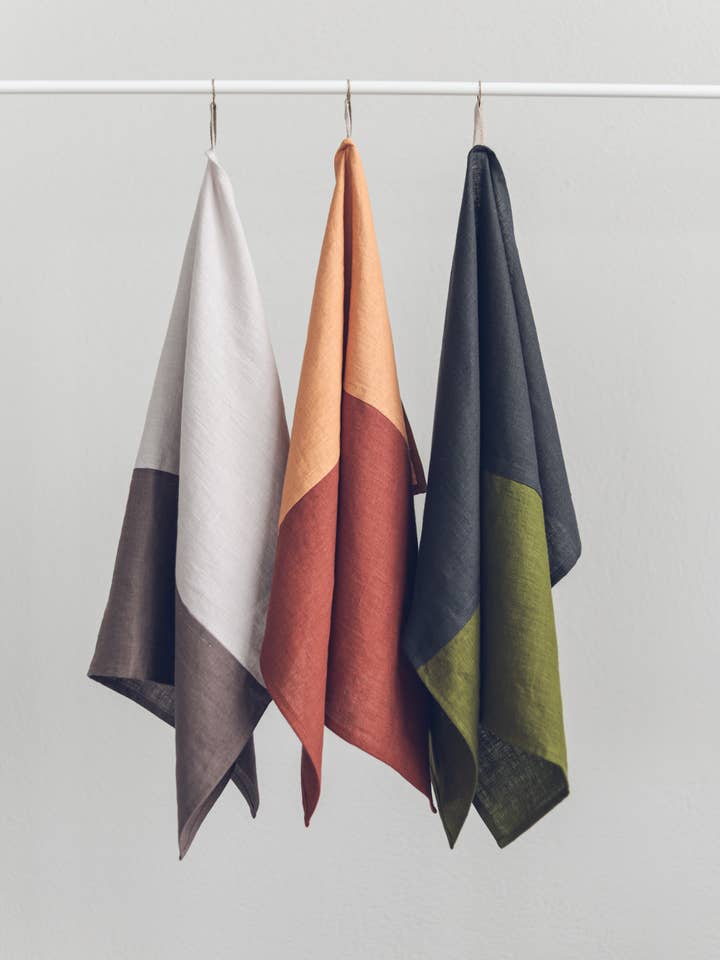 100% Pure Linen Colorful Kitchen Tea Towels x 3 for wholesale by Epic Linen