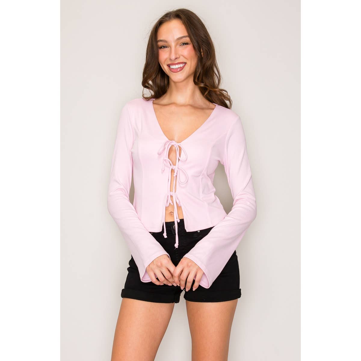 Popular 21 – wholesale Knit top – Women's – 3 Tie Flared Long Sleeve Top11