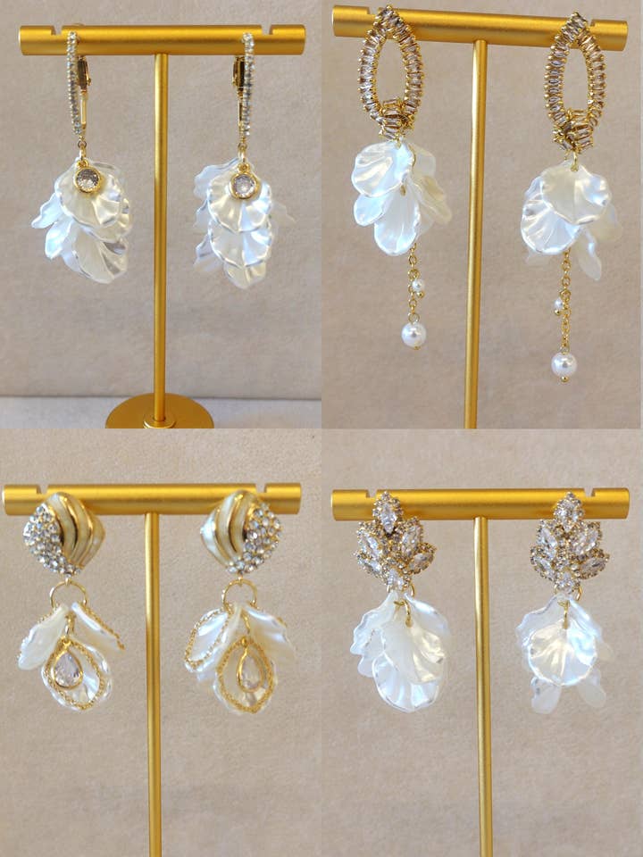 Shell Pearl Petal Earring Set of 4 for wholesale by Eye Candy Los Angeles
