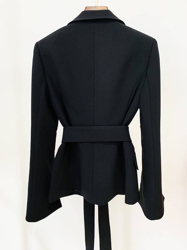 White BL077 Diamond Belted Blazer with Beaded Elegance for wholesale on Faire