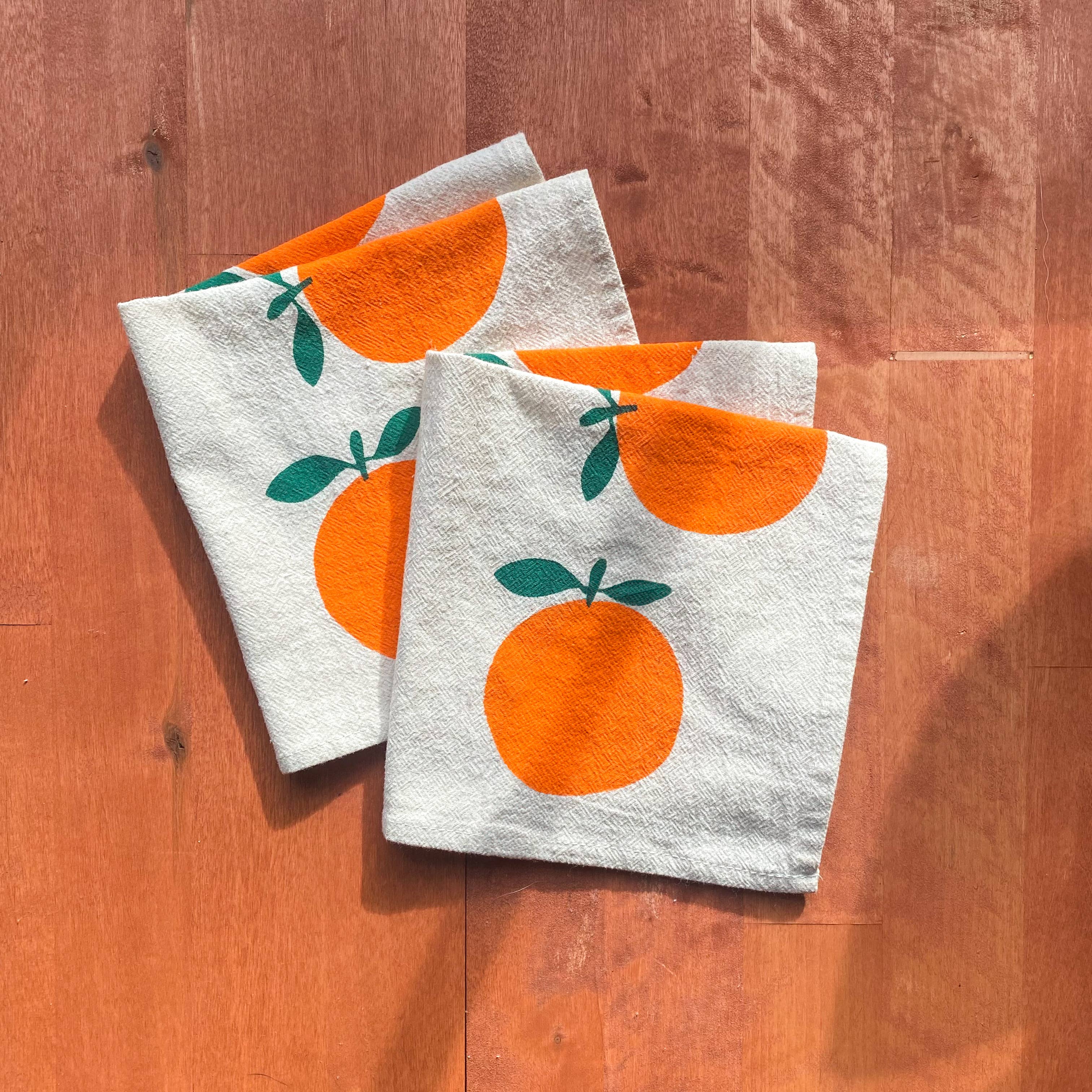 Bright Beige - Wholesale Dinner & Cloth Napkin - Cara Cara Orange Hand Printed Cotton Napkins, Set of 4