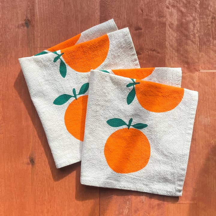 Cara Cara Orange Hand Printed Cotton Napkins, Set of 4 for wholesale by Bright Beige