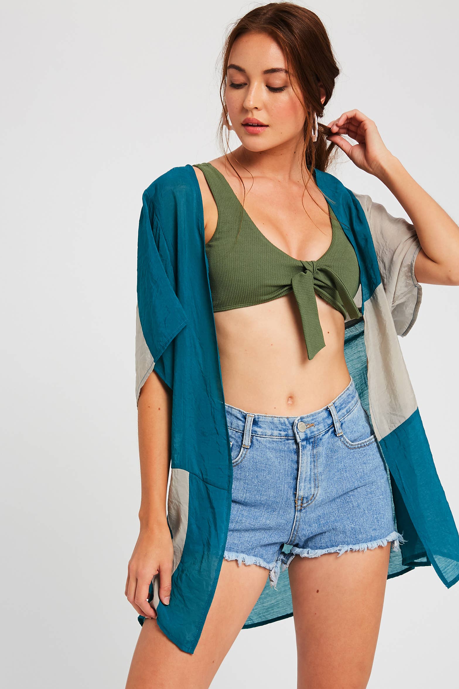 Listicle - Venta al por mayor Kimono - Mujer - Cárdigan Kimono de Bloques de Color Semitransparente12