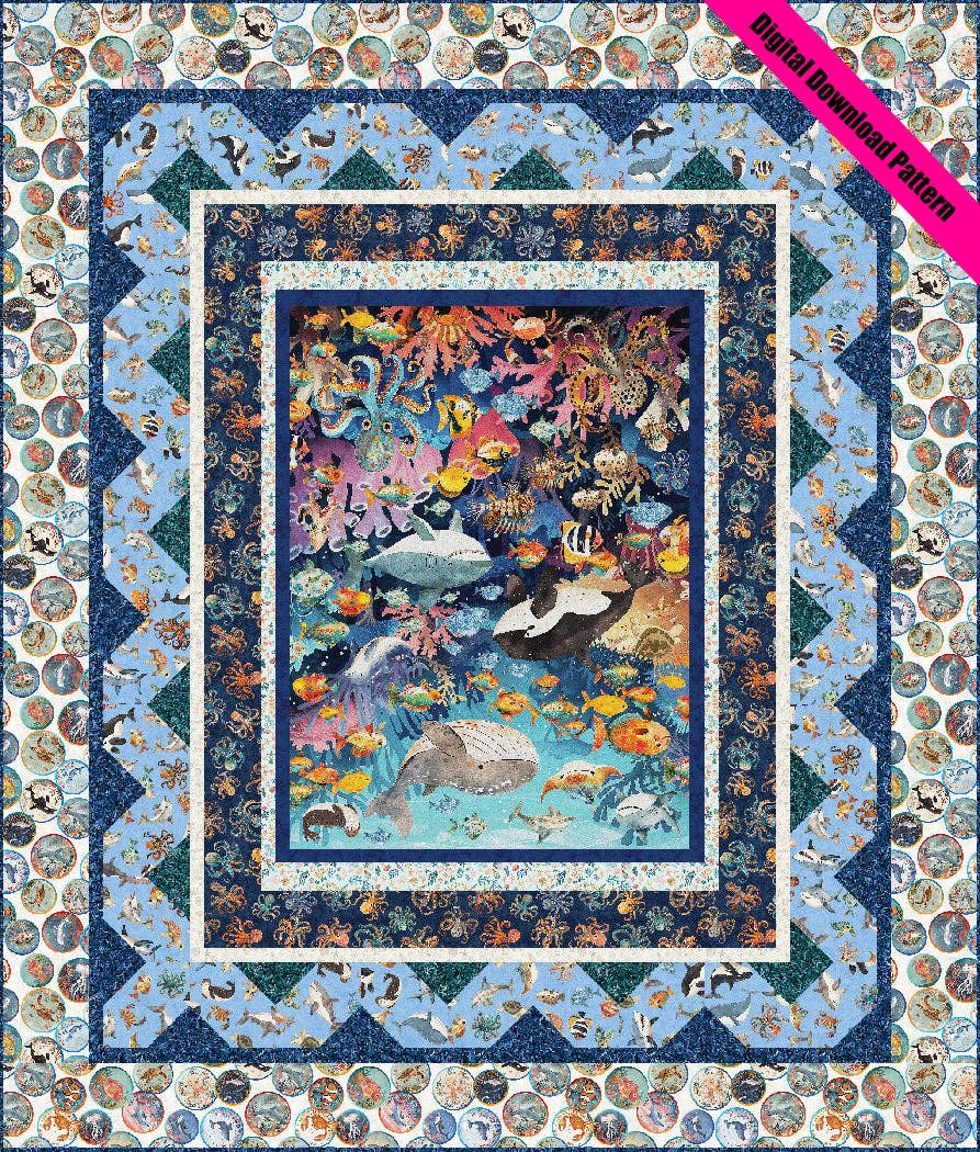 The Whimsical Workshop - Wholesale Quilt - Aquatic Adventure Pieced Quilt Pattern with 36" Panel1