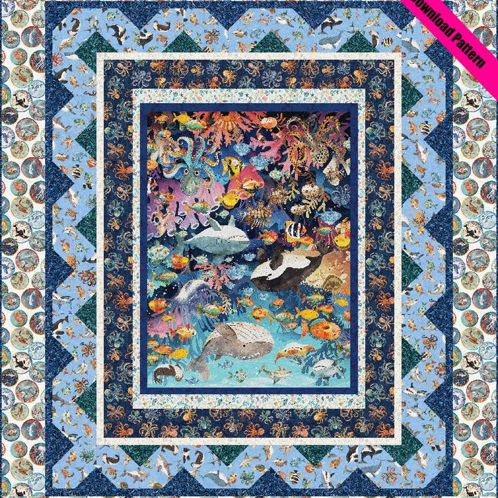 The Whimsical Workshop - Wholesale Quilt - Aquatic Adventure Pieced Quilt Pattern with 36" Panel1