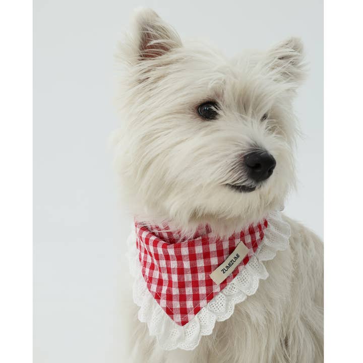 JAM Lace Bandana -- Red Gingham for wholesale by ZUMIZUMI