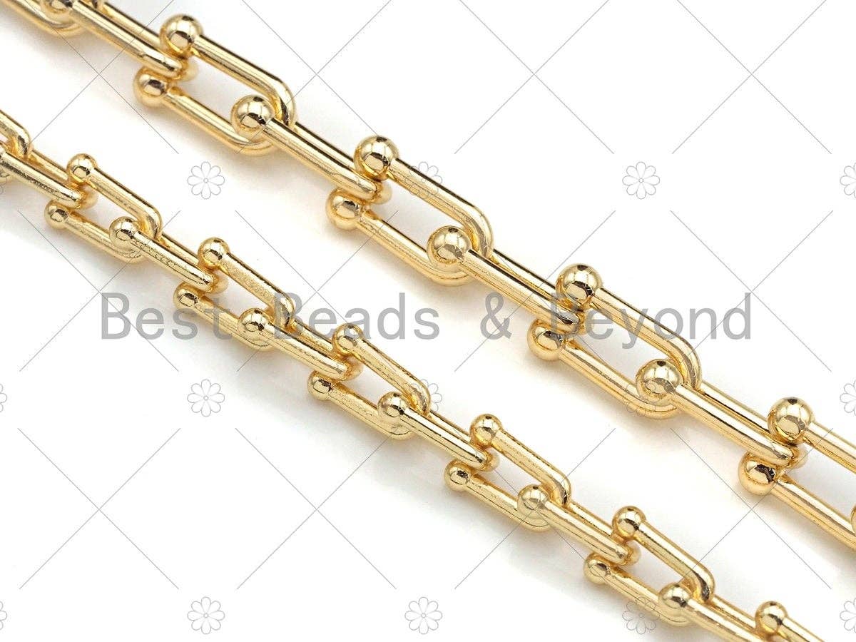 BestBeads&Beyond - Vendita all'ingrosso Collane a catena e maglie - Catena a maglie U lavorata a mano, design spesso e appariscente, placcata in oro 18K, vendita all'ingrosso, dimensioni maglia 7x15mm/5x10mm1