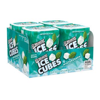Ice Breakers Cubes Gum Bottle Wintergreen 40ct 4 Pack for wholesale by Long Island Candy Factory