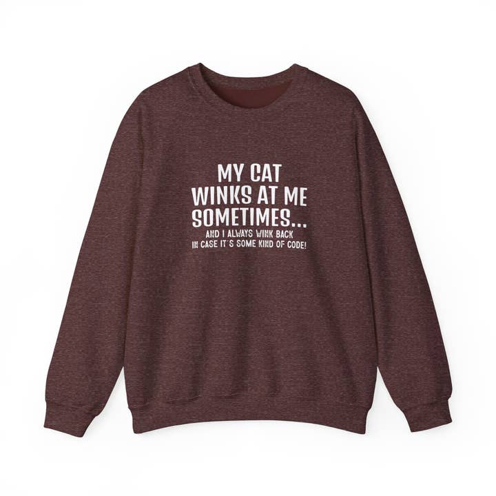 Sweat-shirt drôle pour adulte avec chat qui cligne de l'œil pour la vente par Beach, Cats & Wine