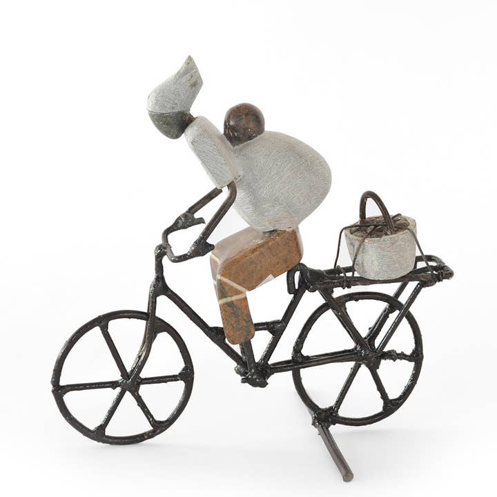 Swahili | AFRICAN MODERN - Wholesale Sculpture - Zimbabwean Simple Life Stone & Metal Babywearing Bicy2