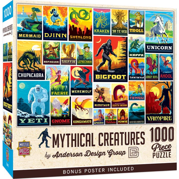 Masterpieces Puzzles - Wholesale Puzzle - Adult - Vintage Posters - Mythical Creatures 1000 Piece Jigsaw Puzzle