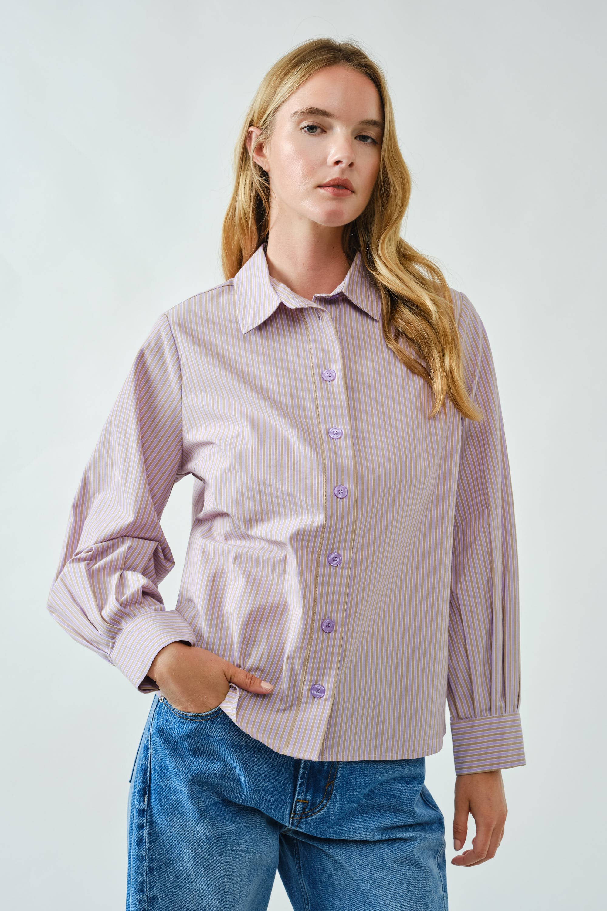 Aaron & Amber - Wholesale Button Down Shirt - Women's - AJT5186 SOFT WASHED STRIPED COTTON SHIRTS17