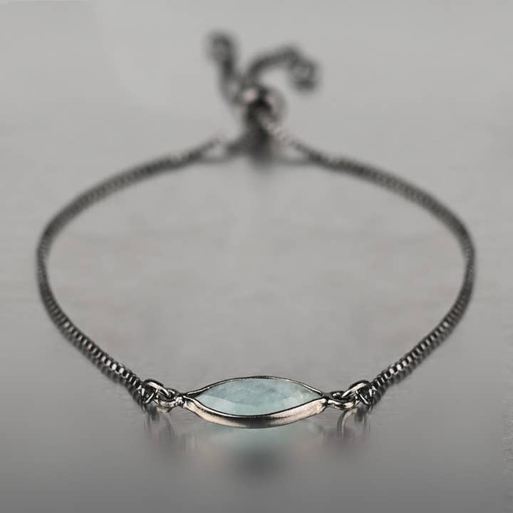 Milky Aquamarine Bracelet Adjustable (Gunmetal) for wholesale by KBD Studio