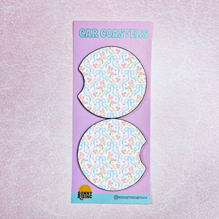 2 Porta-copos para Carro, Padrão Floral com Laço Azul por atacado de Sonny Rising