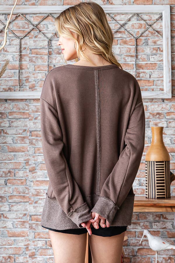 7th Ray - Wholesale Knit Top - Women's - [PLUS SIZE] Cotton Blend Raw Edge Hi Low detail Top  T5276XL17