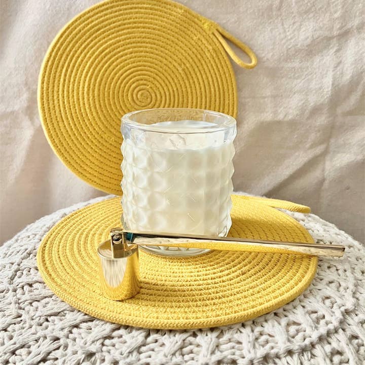 Yellow Rope Trivet for wholesale by Artwork by Sandra Naufal