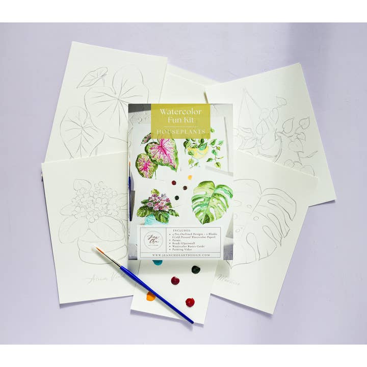 Jean Choe Art & Design - Wholesale DIY Craft Kit - Houseplants Watercolor Painting Kit with Paint & Brush1
