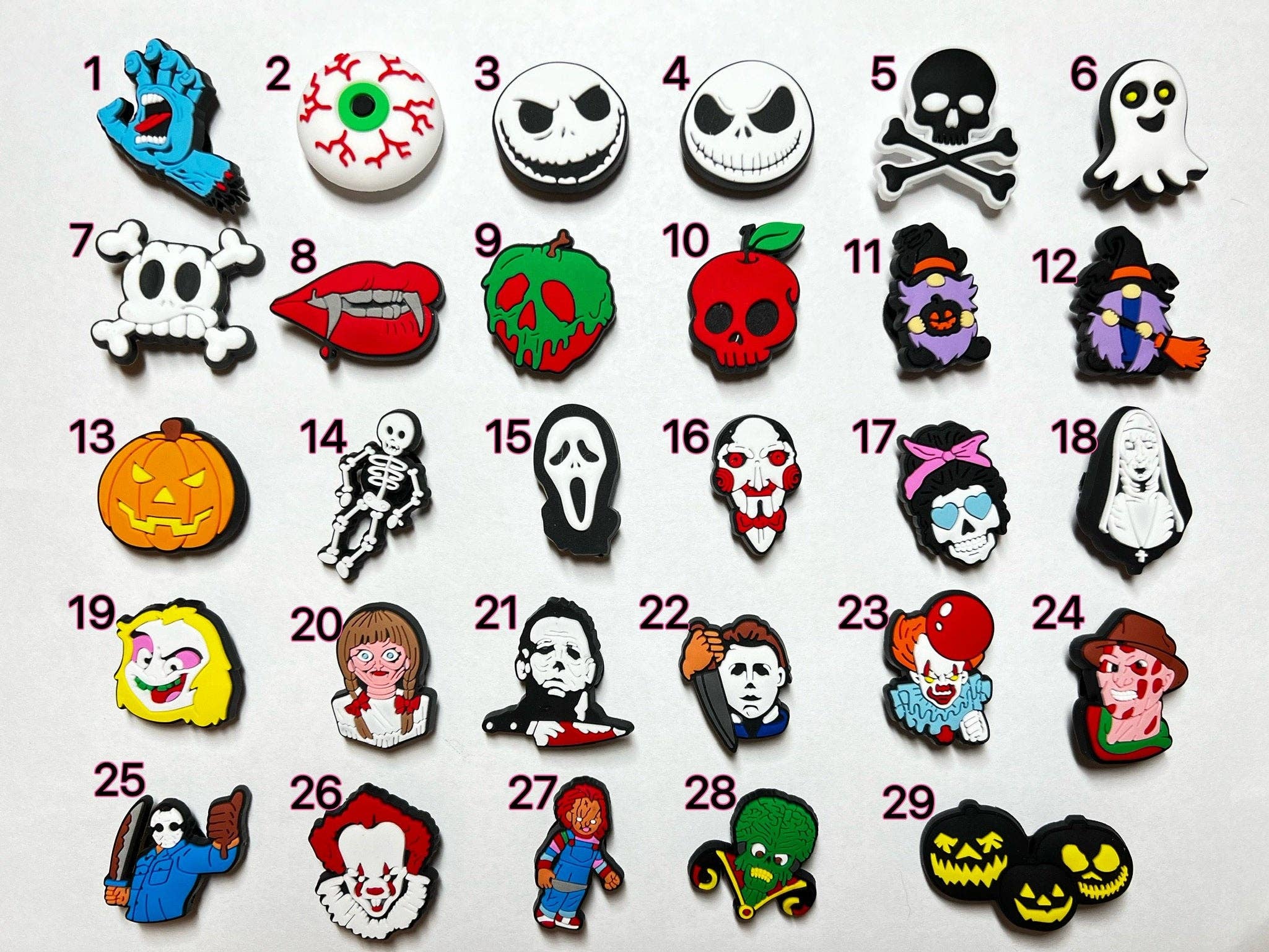 JuliesDecal - Vente Accessoire pour chaussures - Breloques Horror Skeleton Ghost, film d'horreur, citrouille, globe oculaire effrayant, design de chaussures d'Halloween, meilleure qualité1