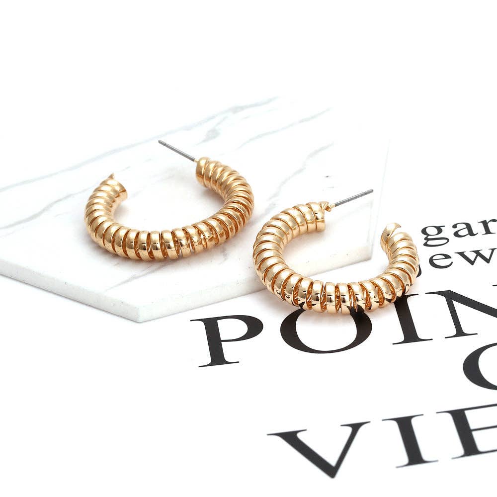 Gold Spiral Alloy Hoop Earrings E5331 for wholesale on Faire4
