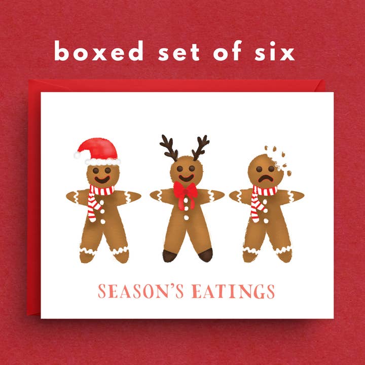 Julekort - Sæsonens Lækkerier Peberkage - Æske Sæt 6 for engroshandel hos Nicole Marie Paperie