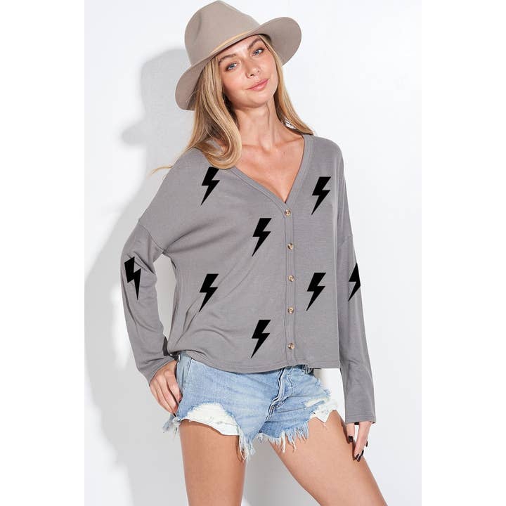 Lightning pirnt soft knit cardigan for wholesale by Phil Love