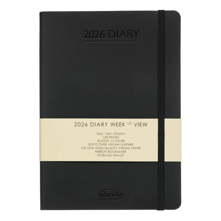 2026 A5 Diary - Black for wholesale by Ashridge Arts & Crafts