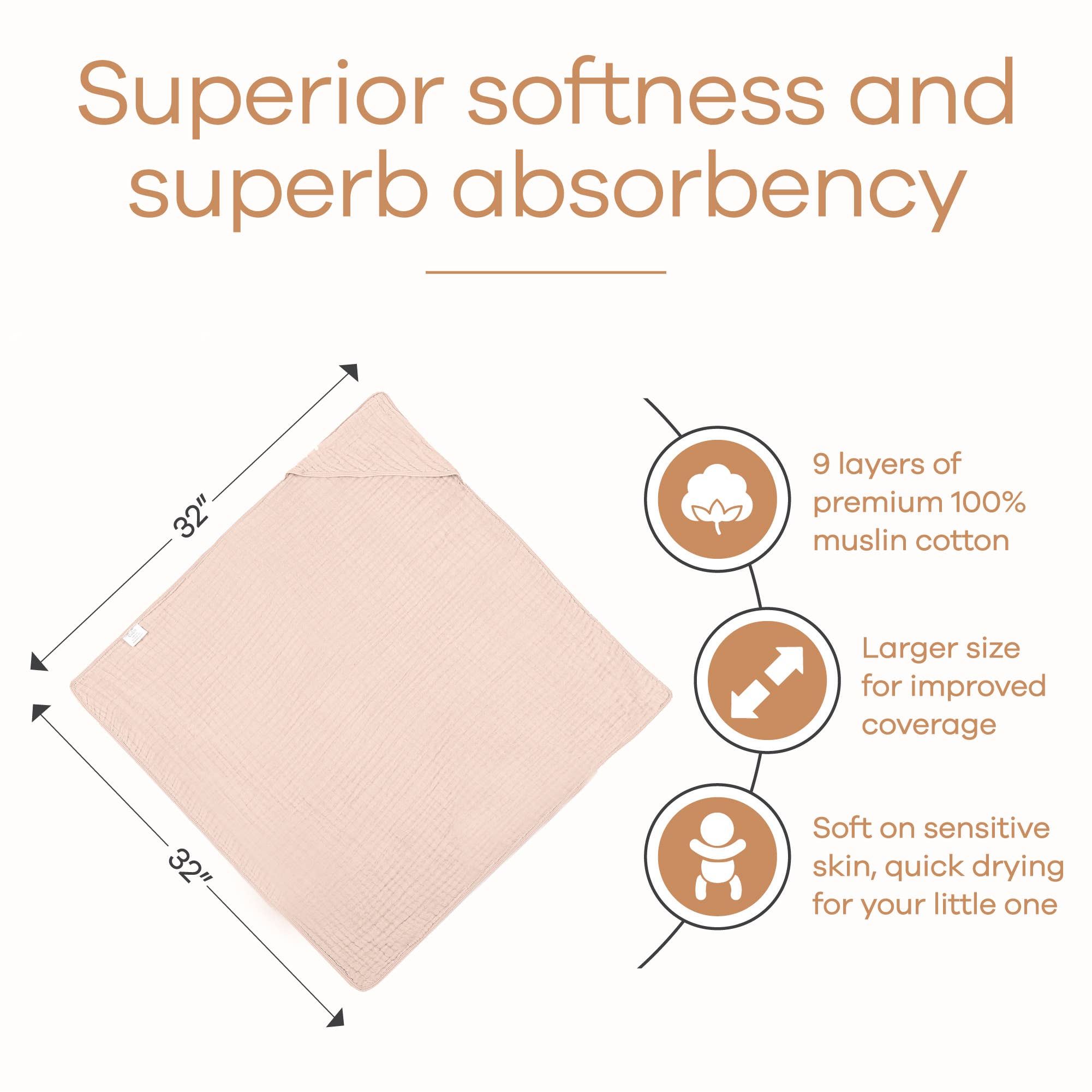 Comfy Cubs - Wholesale Hooded Towel - Kids & Baby - Baby Hooded 9 Layer Muslin Cotton Towel for Kids28