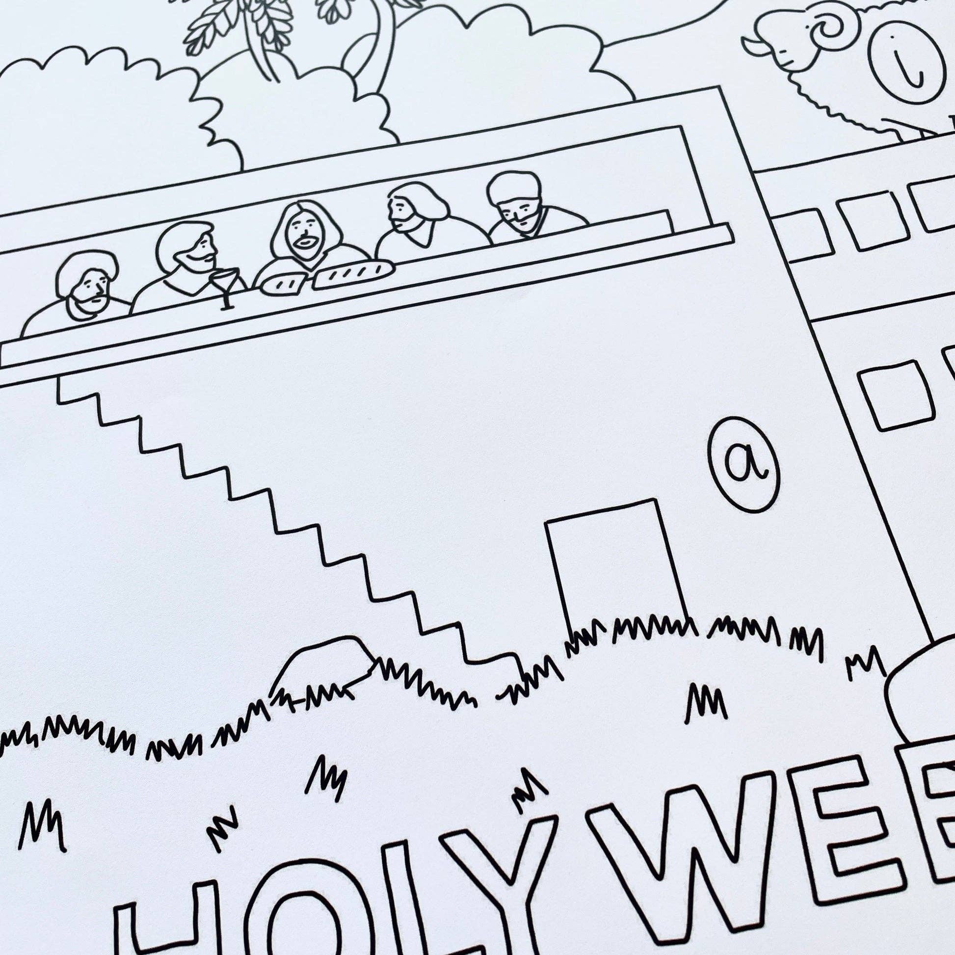 And Hope Designs - Cards, Stickers & Stationery - Wholesale Coloring Mat - Kids & Baby - Jumbo Holy Week Easter Colouring Page, Big Holiday Activity 6