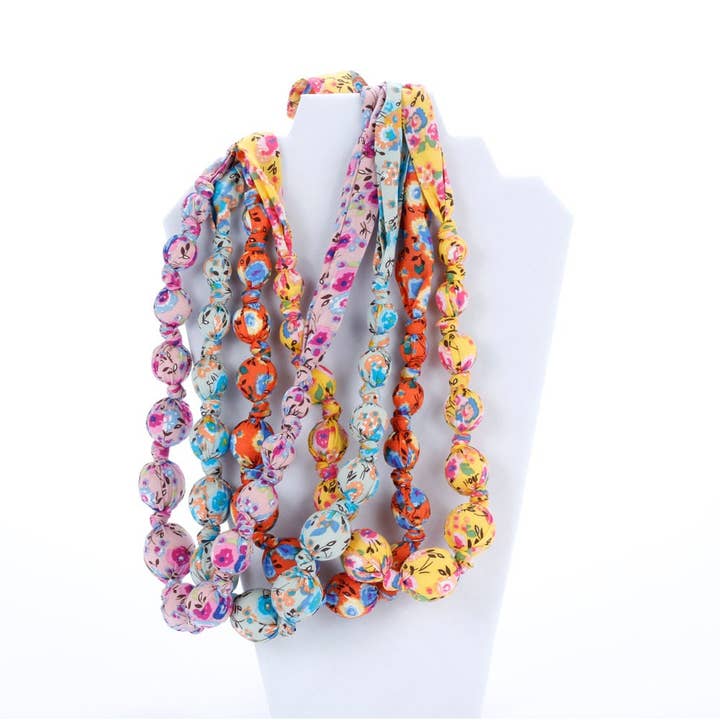 Peppercorn Kids - Wholesale Kids Necklace - Kids - Girls Beaded Cloth Necklace - Flower Bursts- Blue1