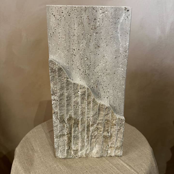 Raw-Cut Organic Vase - Rectangular - Travertine for wholesale by Marigold Market